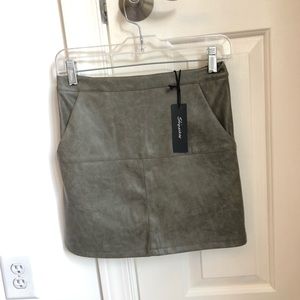 Olive green leather mini skirt